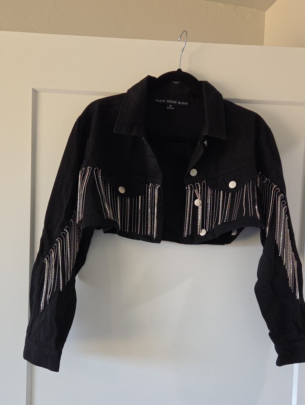 HYFVE Black Cropped Fringe Jean Jacket